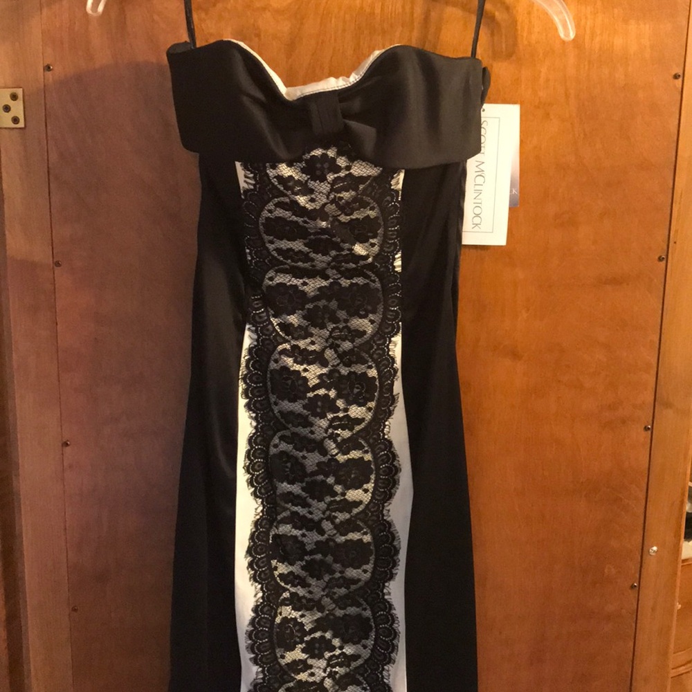 Black and white lace formal dress